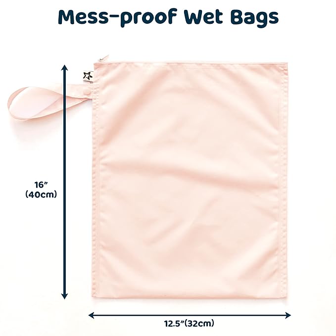 Tiny Twinkle Mess Proof Wet Bags | 2-Pack Reusable Waterproof Wet Bags for Swimsuits | Baby Clothes | Travel & Diaper Bag (Blue Floral)