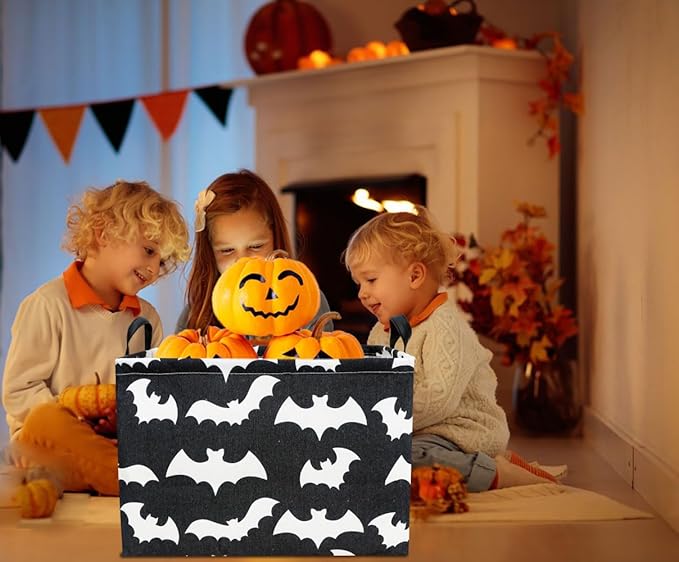 HKEC Rectangle Storage Basket with Handles,Collapsible Kids Toys Bin,Books Box,Gift Basket(Bat)