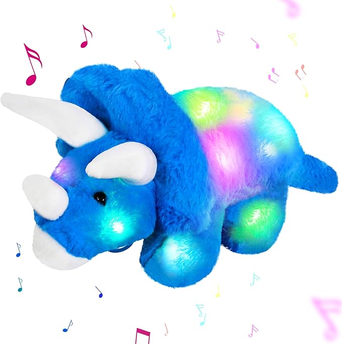 Glow Guards 16''Light up Musical Triceratops Dinosaur Stuffed Animal,Soft Singing LED Dinosaur Plush Toy with Magic Night Lights&Lullaby,Birthday Children's Day for Toddler Kids