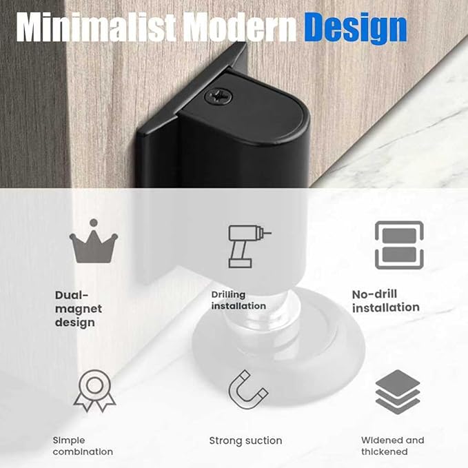 Door Wedge Stopper - 2026 New Magnetic Door Stopper,for Bottom of Door Drill-Free Invisible Indoor Doorstopper, Front Door Stopper Stent, Keeps Door Open Long-Term (Brushed Nickel 1PC)