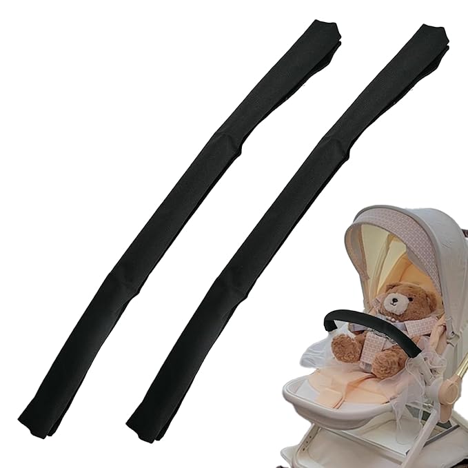 2PCS Stroller Bumper Bar Cover,Pushchair Armrest Handle Protector Cover,Handlebar Cover Replacement Pram Bumper Dustproof Handle Gloves,Removable Universal Protective Grip Bar Covers(Black)
