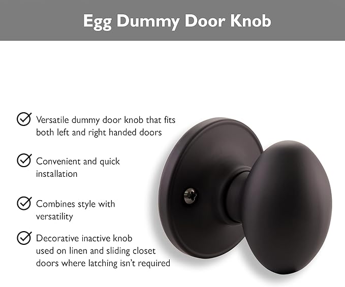 Design House 779165 Egg Dummy Door Knob Matte Black
