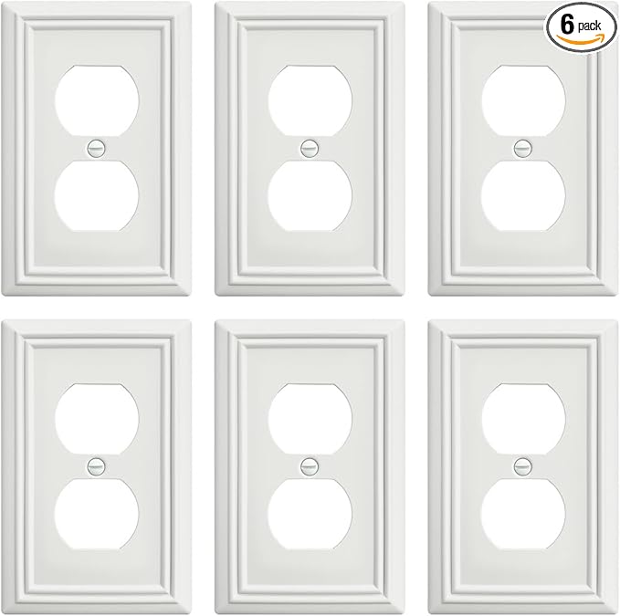 6-Pack Duplex Outlet Cover, Metal Wall Plate for Receptacle, Light Switch, Decorative Off White Outlet Cover Plate, 3.15''*4.88, Midsize