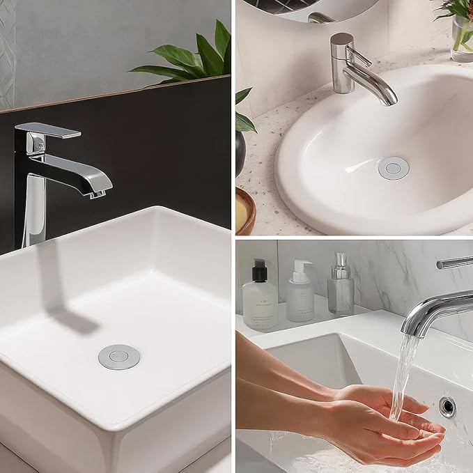 Bathroom Sink Stopper, Pop Up Drain for Bathroom Sink, Sink Plug Hair Catcher, Silent Popper Core with Removable Stainless Steel Filter Basket (Silver Polished, 1 Pack)