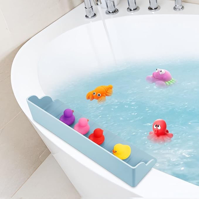 2Pack Bath Tub Toy Storage - Silicone Shower Splash Guard with 4 Strong Suction Cups, Bath Tub Toy Shelf, Bath Toy Holder, Bathtub Side Splash Guard Tray,Bathroom Accessories Blue