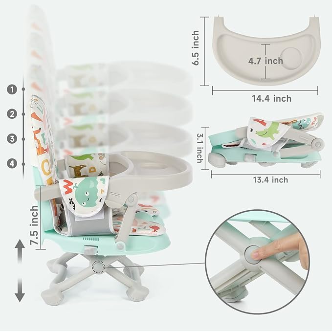 YOLEO Baby High Chair Booster Seat for Dining Table, Foldable High Chairs with Adjustable Heights, Travel Booster Seat with Removable Tray