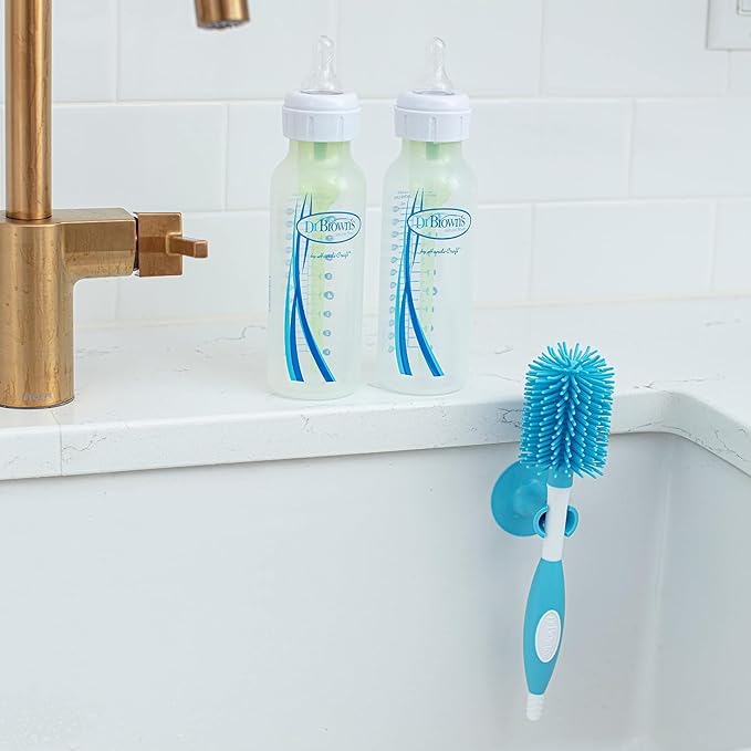 Dr. Brown's Soft Touch No Scratch Baby Bottle Cleaning Brush, Nipple Cleaner & Suction Cup Base for Easy Storage, BPA Free, Blue (Pack of 5)