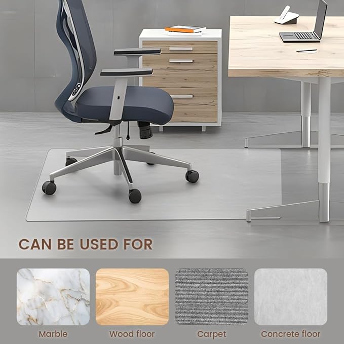 Office Chair Mat for Carpet, 48"x36", Transparent, 0.14" Thick, Heavy Duty, Flat Shipping, Protects Carpets & Hardwood Floors