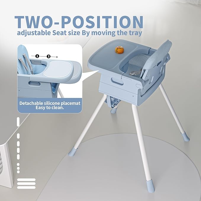 3 in 1 Convertible High Chairs for Toddlers 1-3 Baby Feeding Chair with Tray Wipeable Infant Highchair Sit Up High Chair for Babies and Toddlers with 5-Point Safety Harness & Cushion Blue