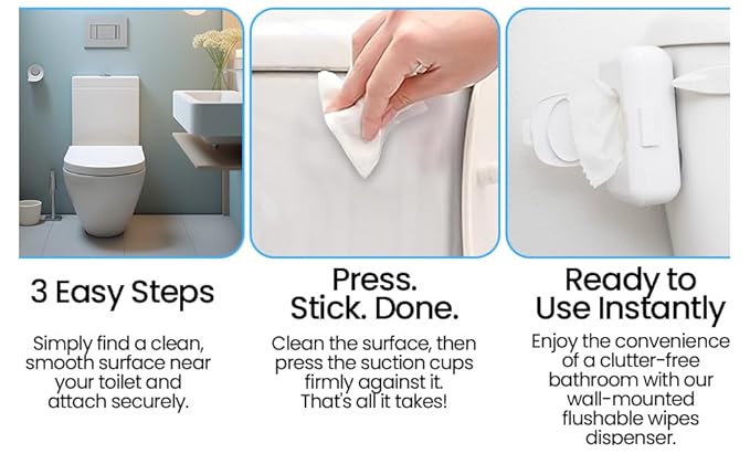 2-Pack Loo Discreet Flushable Wipes Dispenser – Fits Standard Size Flushable Wipes Only – No-Drill Suction Mount, Hygienic Low-Profile Holder for Bathroom & Toilet