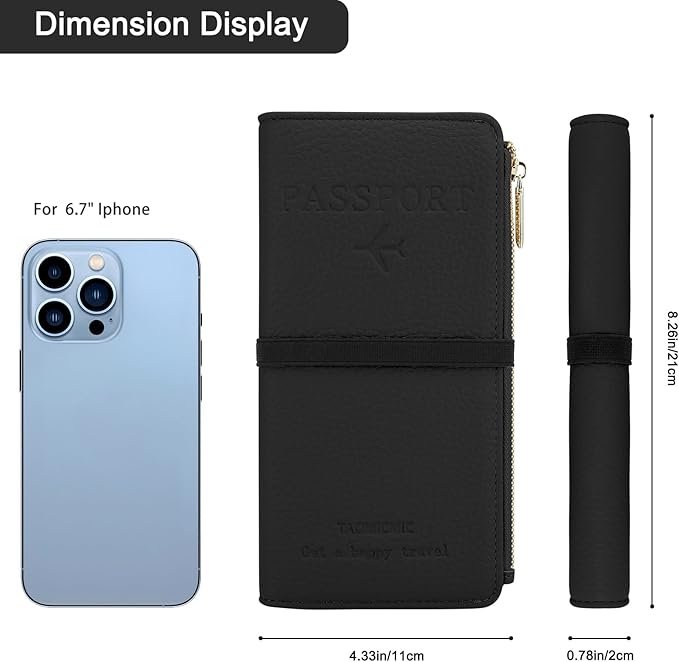 DOB SECHS Leather Passport Holder for Women, RFID Blocking Passport Wallet Credit Cards Case, Travel Accessories Organizer Pouch Bag with ID Window+Zippered Cash Pocket+SIM Slots, Green