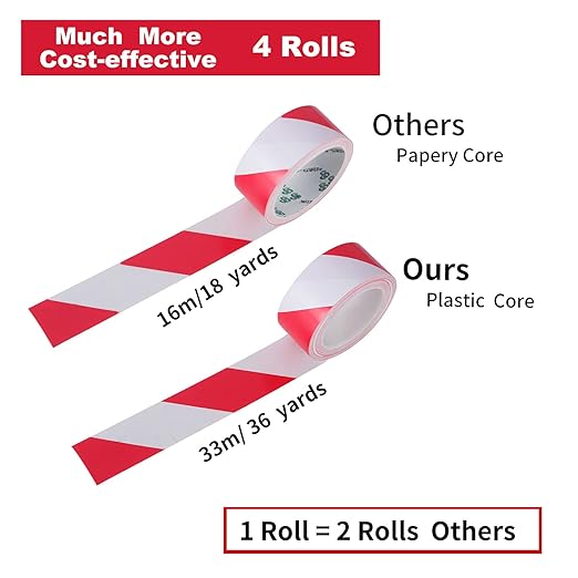 LeaGerous 4 Rolls Hazard Warning Safety Stripe Tape 2”x 36 Yards Red White Caution Tape Roll Waterproof Anti Slip Floor Marking Tape for Wall Floor Pipe Equipment Factory