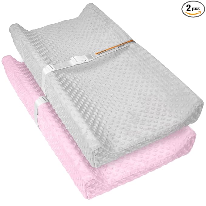 2 Pack Baby Changing Pad Covers, Super Soft Plush Dot Diaper Changing Table Covers Fit 32x16 Inch Changing Table Pad for Baby Boys & Girls