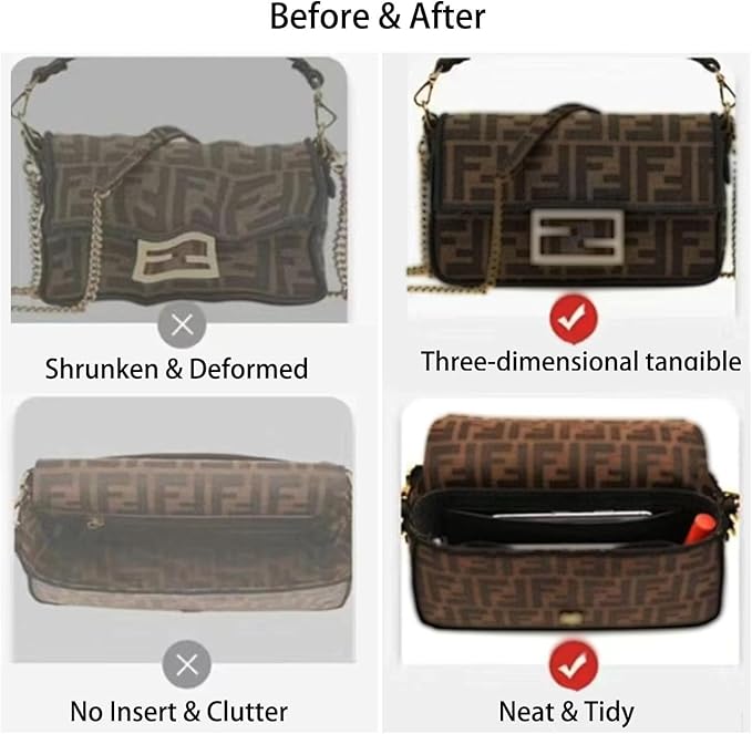 Chispee Softened Felt Purse Organizer Insert for Tote, Baguette, Longchamp Handbags Lightweight Bag Organizer with Multiple Pockets (Coffee, Mini)