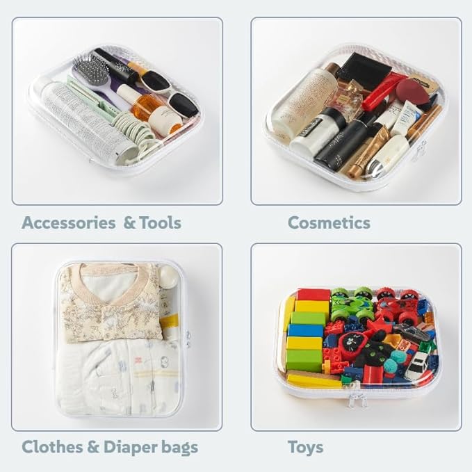 6-Pack Large Clear Hard Shell Zipper Pouches, Clear Zipper Bags, Hard Case Pouches for Purse & Diaper Bag Organizer,and Travel Essentials（6L）