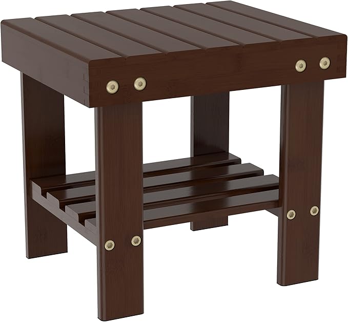 Wooden Step Stool for Kids Adults Small Wood Shower Foot Rest Stool Shaving Legs Potty Stool for Bathroom Sink Bed Kitchen Walnut