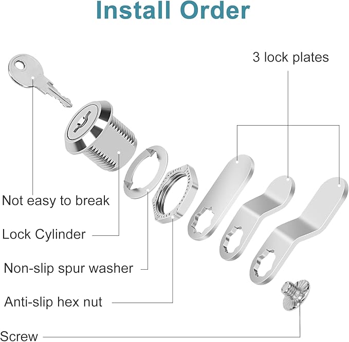 Cam Locks Cabinet Lock Keyed Alike, 5/8'' (Length) Cylinder Fits on 3/8'' Max Panel Thickness, Secure File Drawer Mailbox RV Storage Replacement Set, Chrome-Finish Zinc Alloy (5/8 Inch 6Pcs)