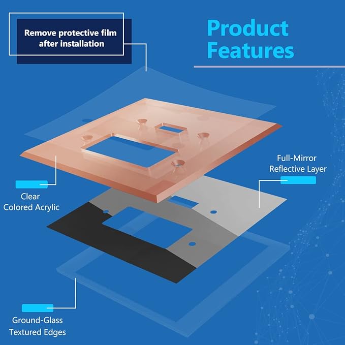 LIDER Reflective Acrylic Combination Wall Plate, Mirrored Double Switch Plate, Combo Toggle Switch and Decorator Outlet Cover, Acrylic Glass, Oversized 2-Gang 5.25" x 5.25", LWP-1131O-ARG, Rose Gold
