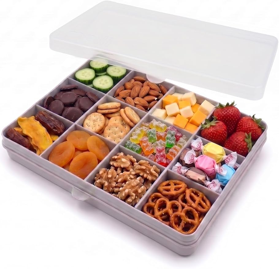 melii Snackle Box |12-Compartment Snack Container with Removable Dividers, BPA-Free Food Storage for Travel, School & On-the-Go Snacks, Kids & Family Organizer (Grey)