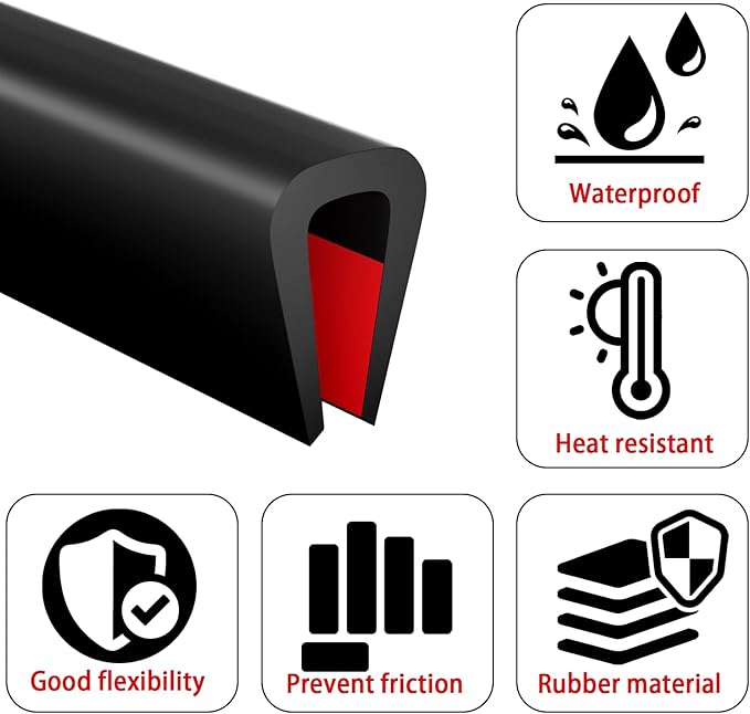 Silicone Edge Trim Self-Adhesive U Channel Silicone Edge Trim Edge Protector for Sheet Metal (Black, Fit 1/8" - L 20')