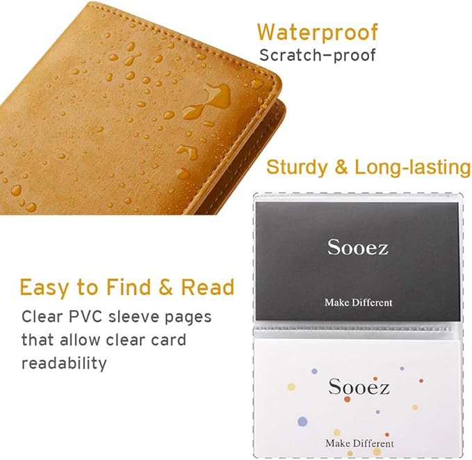Sooez Leather Professional Business Card Book Holder Organizer, 240 Capacity Credit Card Booklet, PU Name Cards Holder Storage File for Men Women, Orange