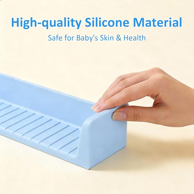 Bathtub Splash Guard for Kids - 31 Inch Silicone Tub Side Shelf with Strong Suction Cups, Toy Tray Holder to Prevent Water Spills, Keep Bathroom Dry (Light Blue)