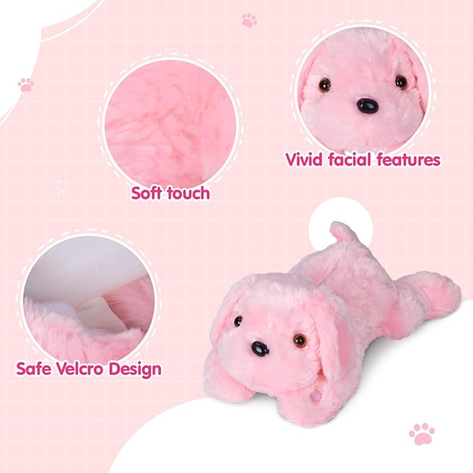 WEWILL 18'' Light up Pink Puppy Dog LED Stuffed Animal with Colorful Night Light Glow Soft Plush Toy Gifts for Kids on Christmas Birthday