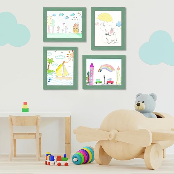 [2-Pack] Kids Art Frames, 8.5x11 Front Opening Kids Artwork Frames Changeable, Olive Green Artwork Display Storage Frame for Wall, Holds 50 Pcs, for 3D Picture, Crafts, Children Drawing, Hanging Art,