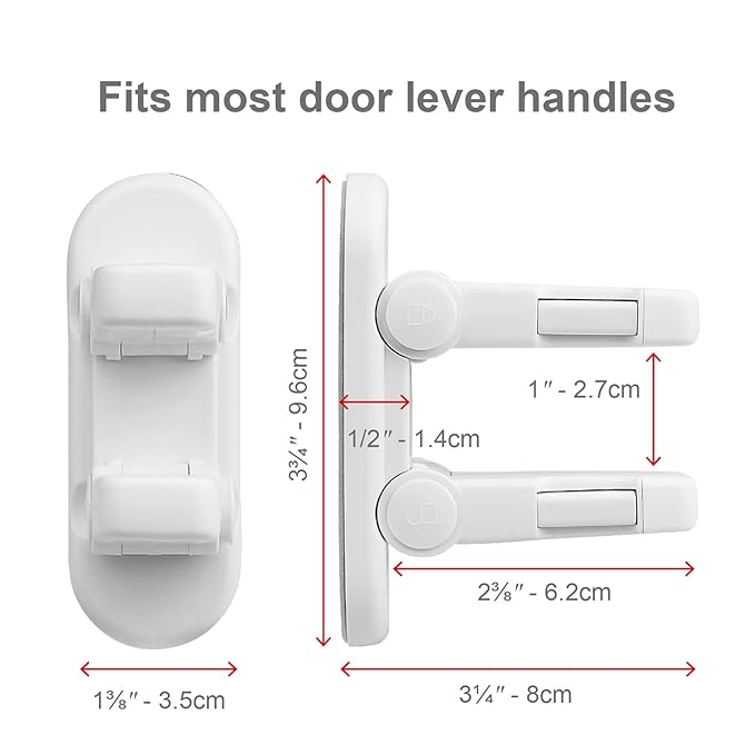 Child Proof Door Lever Lock, Door Handle Lock, Durable ABS with Adhesive Backing, Simple Install, No Tools Needed (U, Pack, 4)