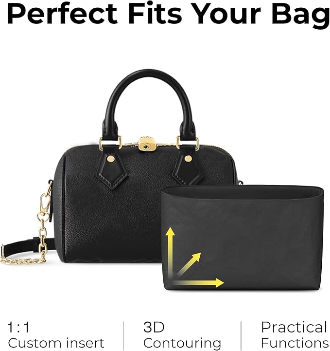 Purse Organizer Insert for LV Speedy 20 Handbag,Custom Fit Inside Premium Matte Black Lightweight WaterResistant Tote Bag Insert Accessories