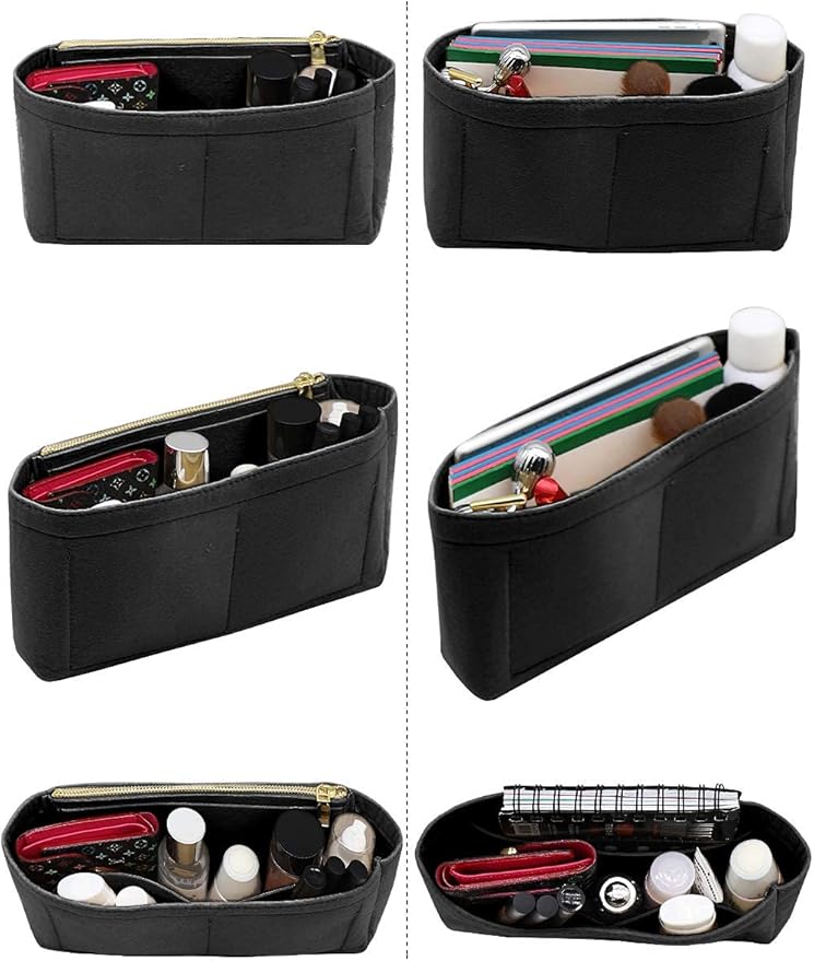 Small Handbag Shaper Insert for GG Marmont Matelasse Shoulder Bag(Pack of 2)Felt Insert Purse Organizer with Zipper- Buy 1 Get 1 Bag Free Small 8030 Black