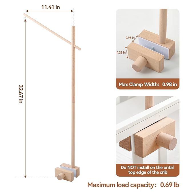 Baby Crib Mobile Arm - 32 Inch Wooden Mobile Arm Adjustable Mobile Holder for Crib Mobile Hanger Baby Crib Attachment Nursery Decor