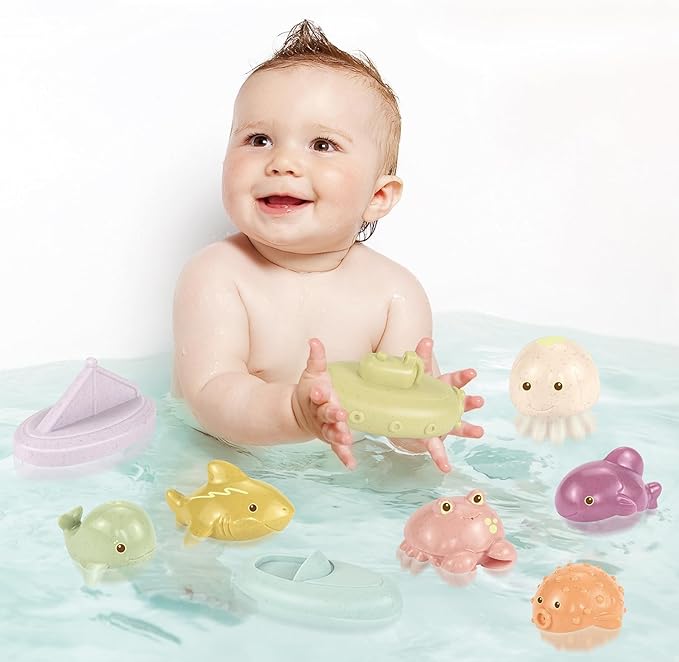 Baby Bath Toys, 9 Pack | Mold Free Bath Toys with Sealed & No Holes Design | Soft, Easy Grip & Floatable Bathtub Toys | Babies & Toddlers Pool Water Toys for 6-12-18 Months