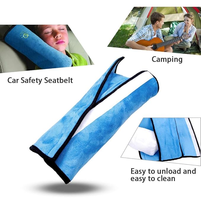 2PC Blue Seat Belt Pillow for Kids, Baby Seatbelt Pillow, Carseat Pillow Protector for Toddler Travel, Kids Travel Seat Belt Pillow, Seatbelt Strap Covers for Child Infant