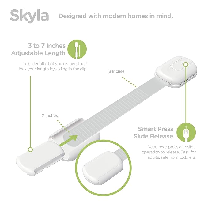 SKYLA HOMES Baby Locks Child Safety Cabinet Proofing - Safe Quick and Easy 3M Adhesive Cabinet Drawer Door Latches No Screws & Magnets Multi-Purpose for Furniture Kitchen Ovens Toilet Seats