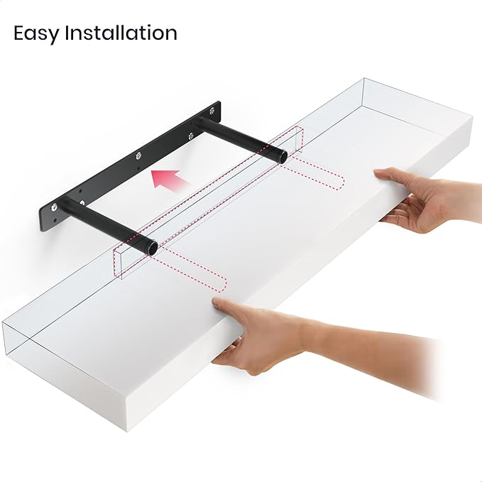 Ballucci Floating Shelves, 24" Wood Wall Shelf Set of 2, with Invisible Brackets for Bathroom, Living Room, Bedroom, Kitchen, Nursery, 6" Deep, White