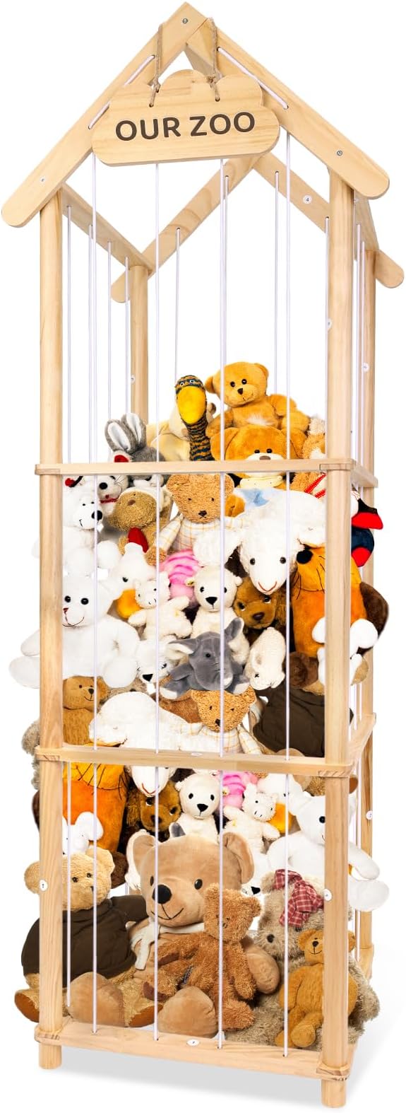 HOMIEE Stuffed Animal Storage Organizer, Wood Stuffed Animal Zoo Toy Holder for Playrooms, Bedrooms, Nursery Room