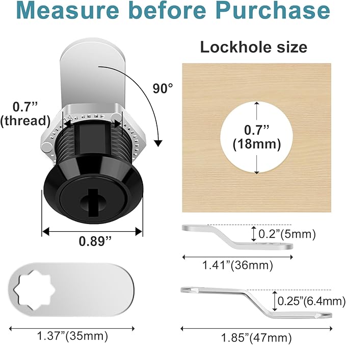 Cam Locks Cabinet Lock Keyed Alike, Black Finish 5/8'' (Length) Cylinder Secure Files Drawers RV Storage Locks Replacement Set, Zinc Alloy (Black 5/8 Inch 2Pcs)