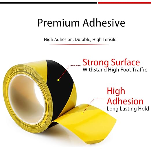 APT Premium Durable Black & Yellow Striped Safety Marking Tape (2 Rolls of 2" x 99Ft (33 Yds)) Hazard Caution& Warning, Social Distancing, Warehouse & Gym Floor