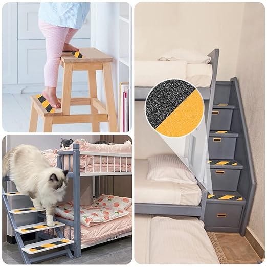 Anti Slip Tape, 16pcs Non Slip Pre-Cut Strips, Treads Safety Non Skid Adhesive Strips for Ladder, Step Stool and Stair (2" x 12", Black/Yellow)