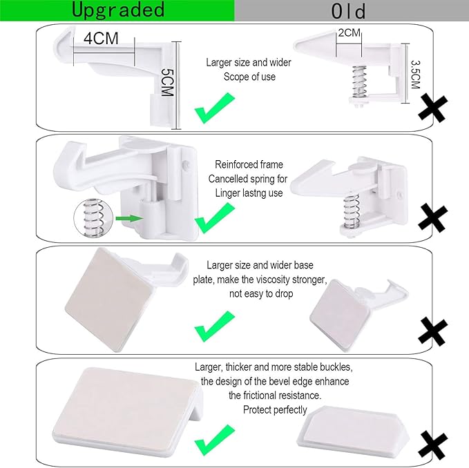 10 Pack Upgraded Invisible Baby Proofing Cabinet Latch Locks - No Drilling or Tools Required, Children Proof Cupboard Drawers Latches, Works with Most Cabinets and Drawers - Adhesive Easy Installation