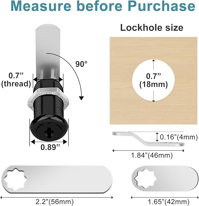 Cabinet Cam Lock Keyed Alike Black 1-1/2 Inch Cam Locks with Keys Secure Files Drawers RV Storage Locks Replacement Set, Black Finish (Black 1-1/2 Inch 2Pcs)
