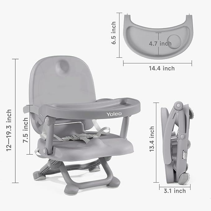 YOLEO Baby High Chair Booster Seat for Dining Table, Foldable High Chairs with Adjustable Heights, Travel Booster Seat with Removable Tray