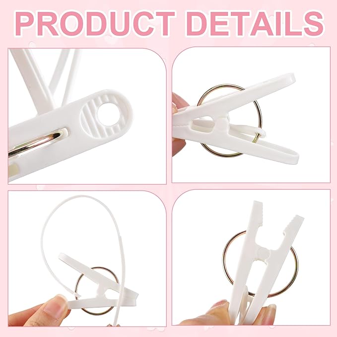 Honeydak 30 Pack Multi-Purpose Laundry Hooks Hanging Clips Bulk with Plastic Rope Hanger Clips for Baby Clothes Closet Organizer for Pants Hat Sock Boot Bra Towel Bathroom Wardrobe (White)