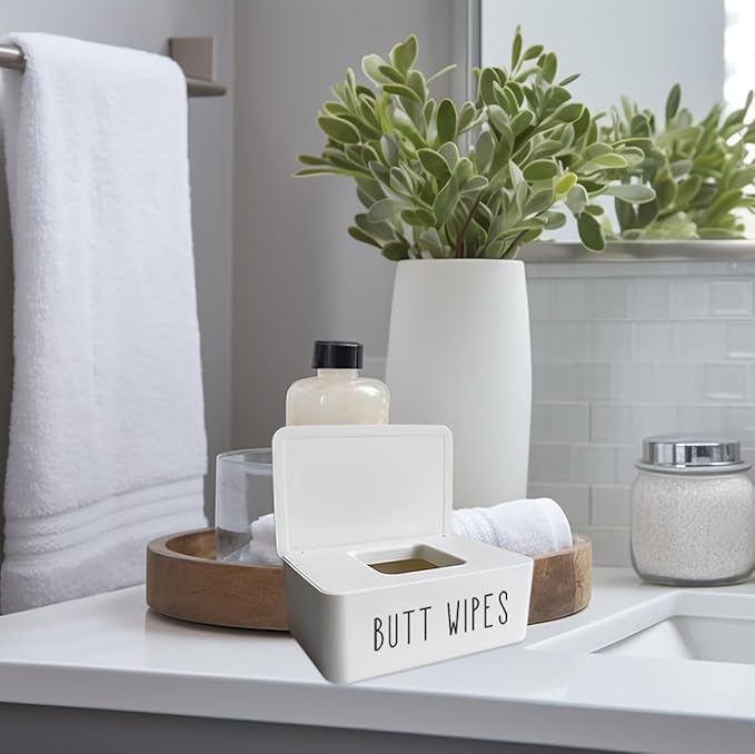 Butt Wipes Dispenser 7.28" L * 4.80" W * 2.75" H, Bathroom Flushable Baby Wipes Container Holder Nursery