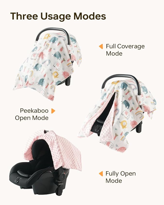 Infant Car Seat Cover Winter Minky - Baby Car Seat Canopy with Snap Peekaboo Opening, Multi-Use as Stroller Cover, Nursing Cover and Baby Blanket for Boys Girls（White）