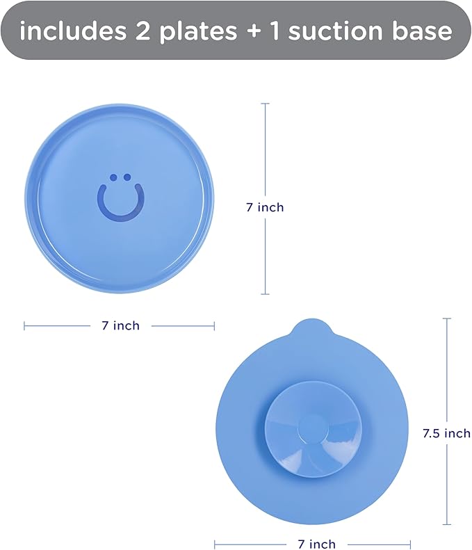 Ubbi Silicone Suction Plates for Babies & Toddlers, 2-Pack – 2 Plates + Interchangeable Stay-Put Suction Base, High-Wall Plates for Baby-Led Weaning, BPA-Free Dishwasher Safe, Polaris Blue