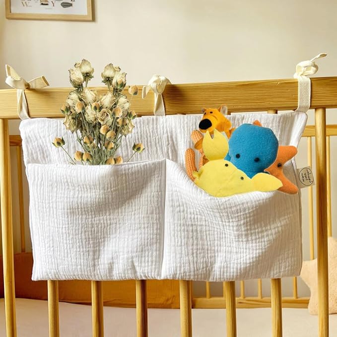 Baby Crib Pocket with Straps Hanging Baby Diaper Caddy Organizer, Diaper Stacker Classified Storage Bag Organizer for Nursery Diapers Wipes Baby Essentials (Camel)