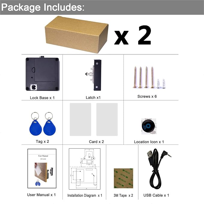 RFID Lock Electronic Cabinet Lock, Hidden DIY Lock with USB Cable for Wooden Cabinet Drawer Locker Cupboard (2 Pack)