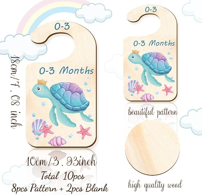 CRASPIRE 10Pcs Wood Baby Wardrobe Dividers Ocean Size Divider Closet Organizers Turtle Seahorse Clothes Whale Shell Nursery Decor from Newborn to 36 Month Hanger Baby Infant for Newborn Baby Shower